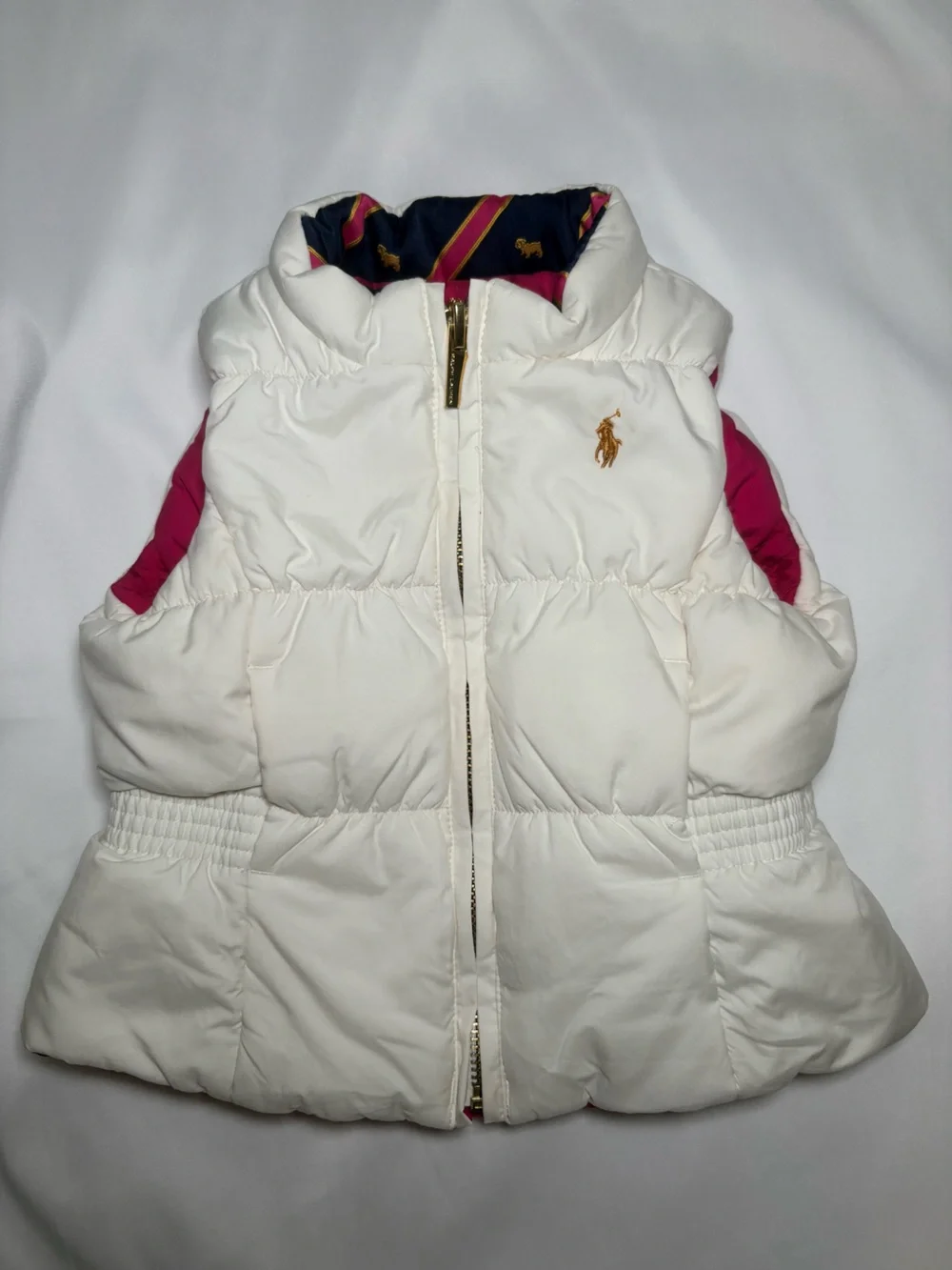 Ralph Lauren Reversible Hot Pink/Creamy White Quilted Down Puffer Vest  12 Month